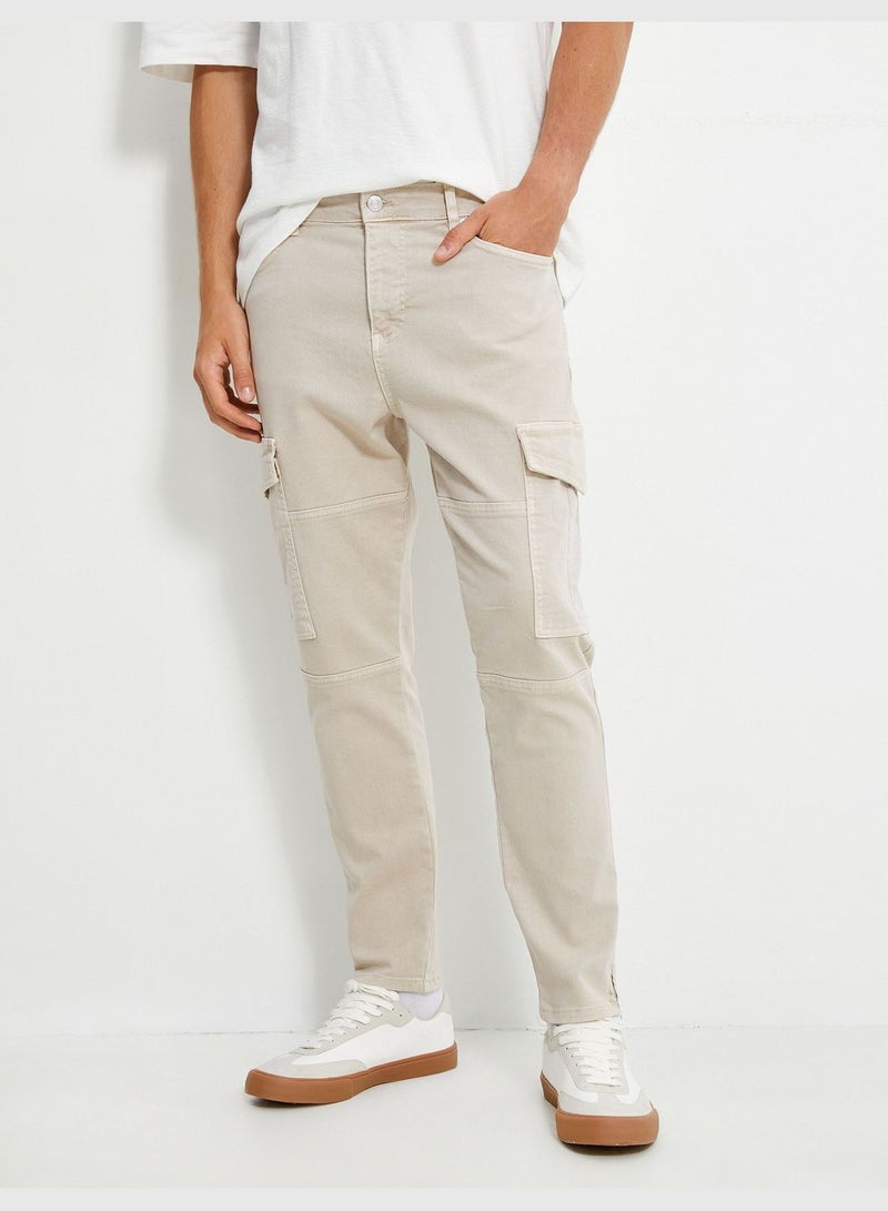 Seam Detail Cargo Pocket Buttoned Trousers