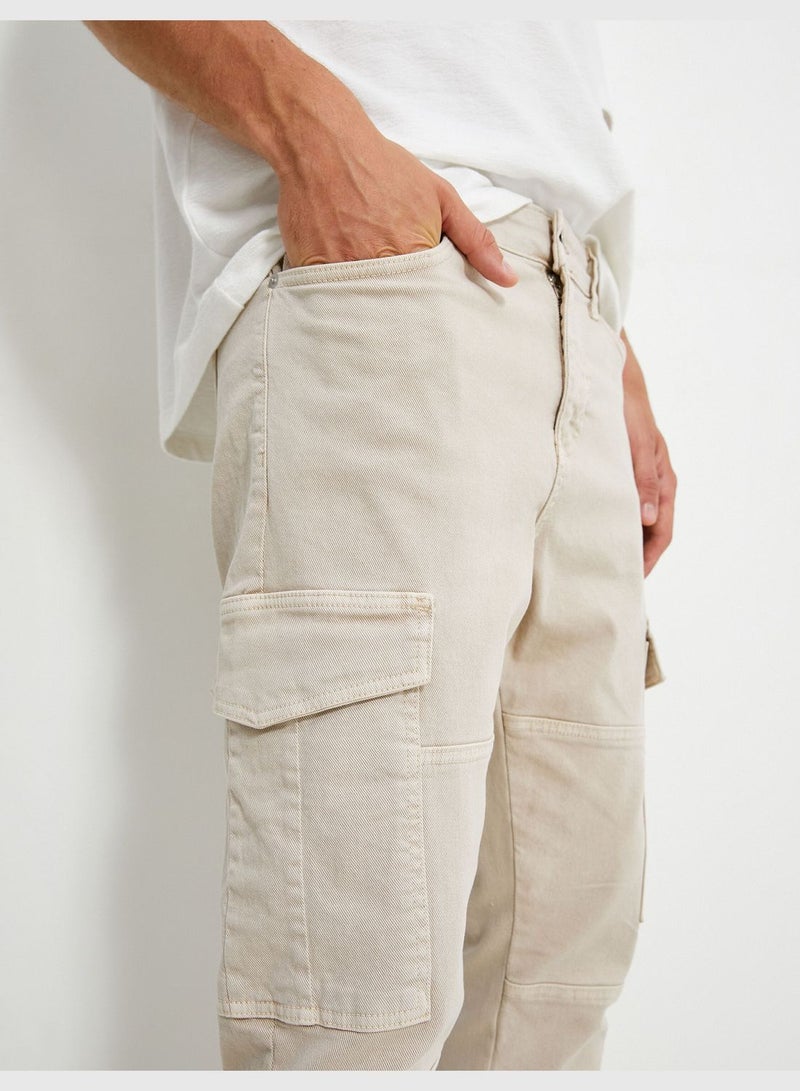 Seam Detail Cargo Pocket Buttoned Trousers