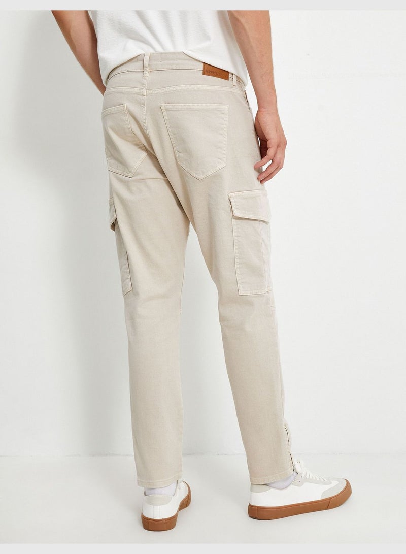 Seam Detail Cargo Pocket Buttoned Trousers