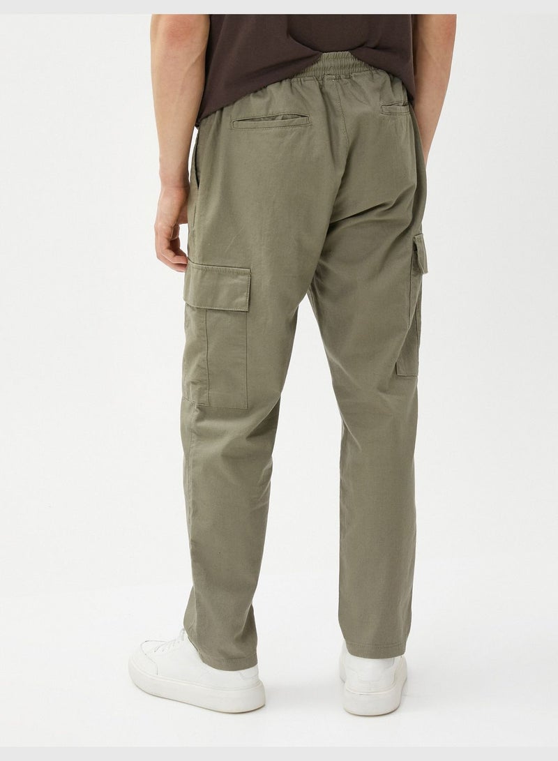 Linen Blend Cargo Trousers Pockets Drawstring