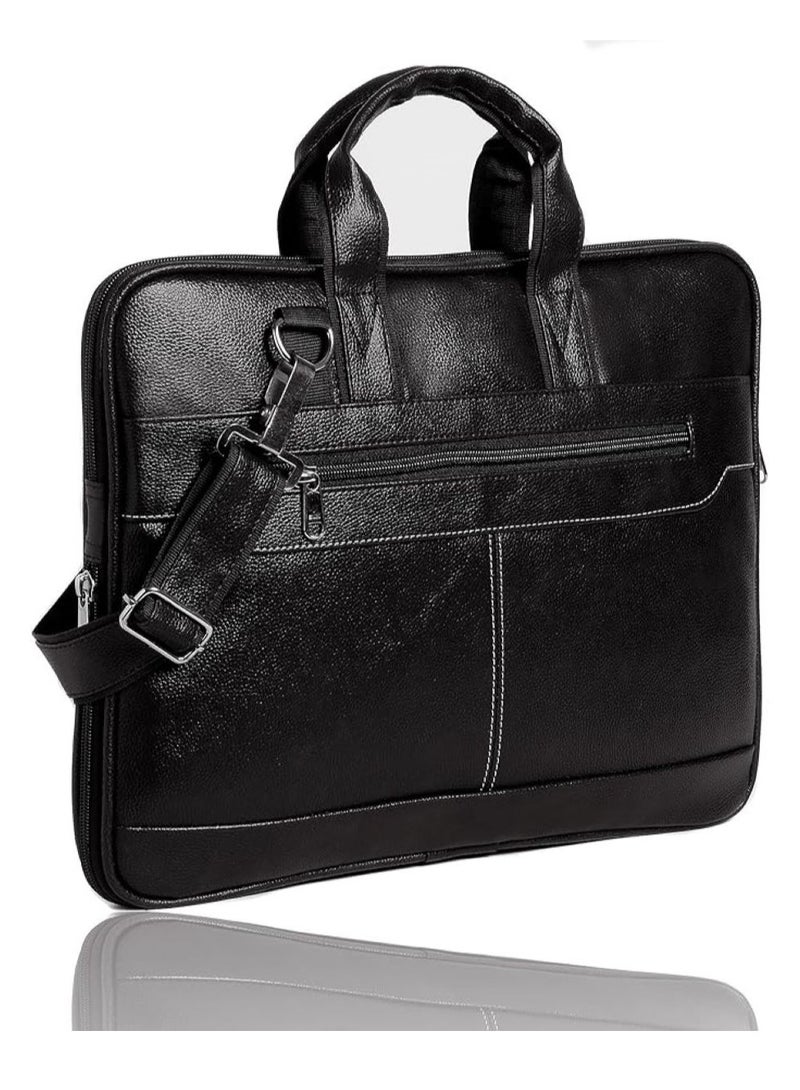 Men's Black Synthetic Leather Briefcase Best Laptop Messenger Bag Satchel for Men