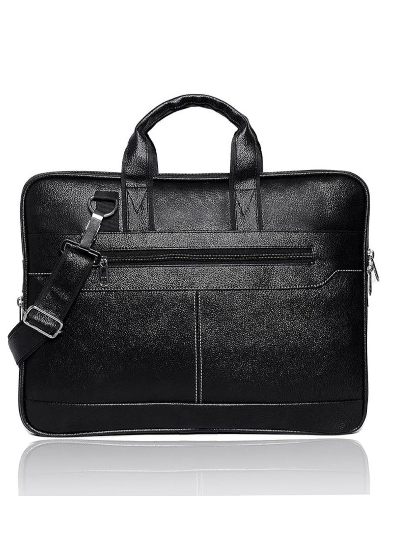 Men's Black Synthetic Leather Briefcase Best Laptop Messenger Bag Satchel for Men