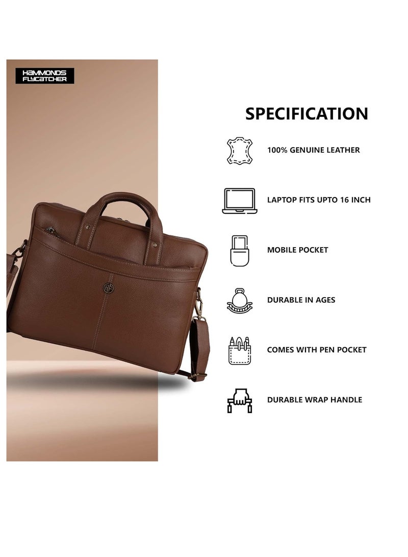 Laptop Bag for Men - Leather Messenger Bag for Office - Fits up to 16 Inch Laptop -Brushwood Shoulder Bag with Multiple Compartments - Executive Leather Bag for Work/Travel