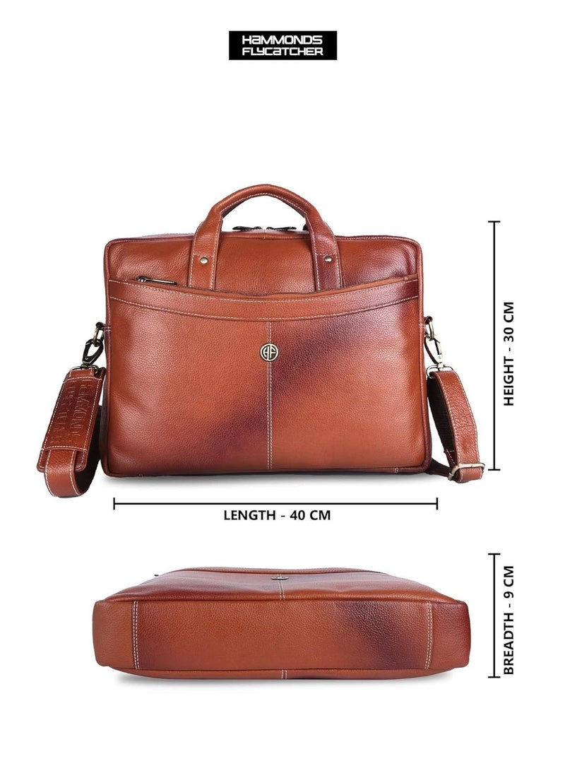 Laptop Bag for Men - Leather Messenger Bag for Office - Fits up to 16 Inch Laptop -Tan Shoulder Bag with Multiple Compartments - Executive Leather Bag for Work and Travel