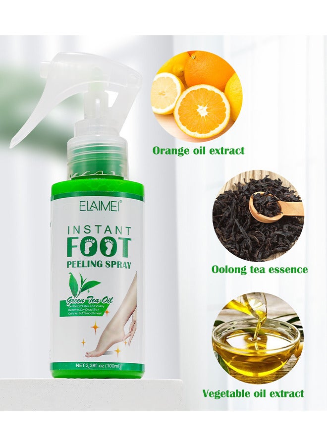 Foot Peeling Spray Oil, Instant Foot Peeling Spray For Remove Dead Skin, Pedicure Dead Skin Exfoliator For Cracked Rough Heels, Exfoliating Peeling And Calluses On Feet (Green Tea)