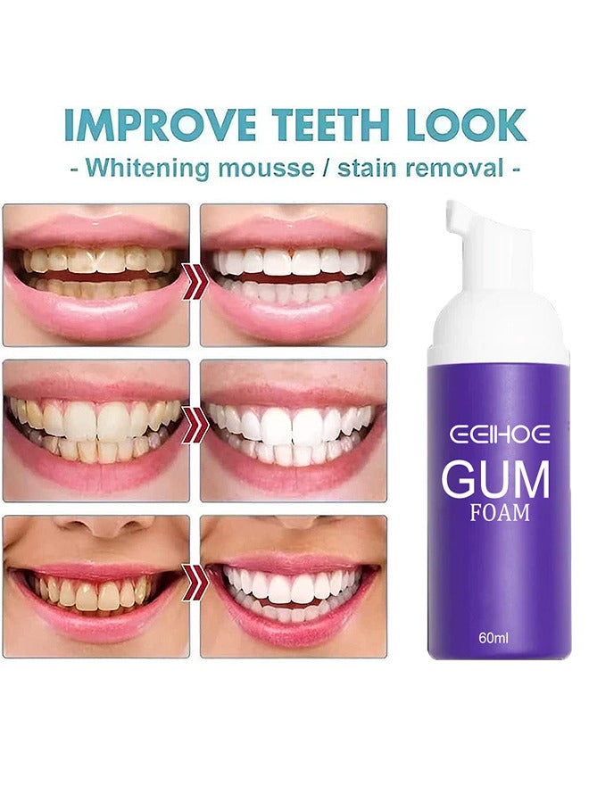 Gum Treatment Foam, Teeth Whitening Mousse, Deep Stain Cleaning Gum Treatment Foam, Gum Treatment Foam Deeply Cleaning Gums Stain Removal Reduce Yellowing 60ML