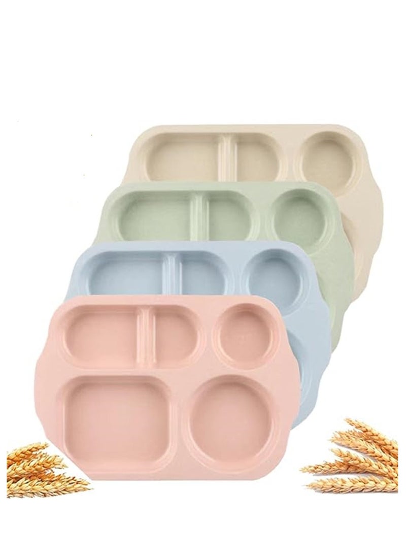 Wheat Straw Meal Plate, 4 Pcs 12 Inch Divided Plates, Reusable Unbreakable Wheat Straw Plates, Dinnerware Lunch Tray Plates Tableware for Kitchen, Picky Eaters, Campers and Portion Control