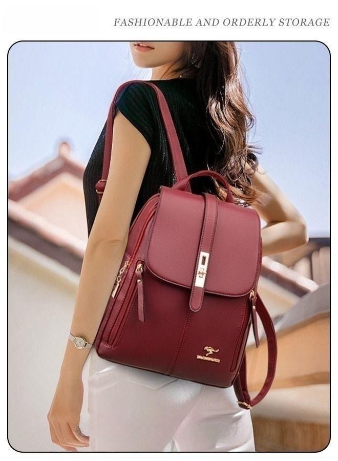 Women's New Women's Bag Shoulder Bag Trendy Fashion Soft Leather Mommy Casual Large-Capacity Backpack Fashionable on The Street Tidy Storage