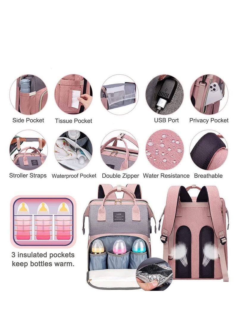 COOLBABY Diaper Bag Backpack 7 in 1 Travel Diaper Bag Mommy Bag With USB Charging Port
