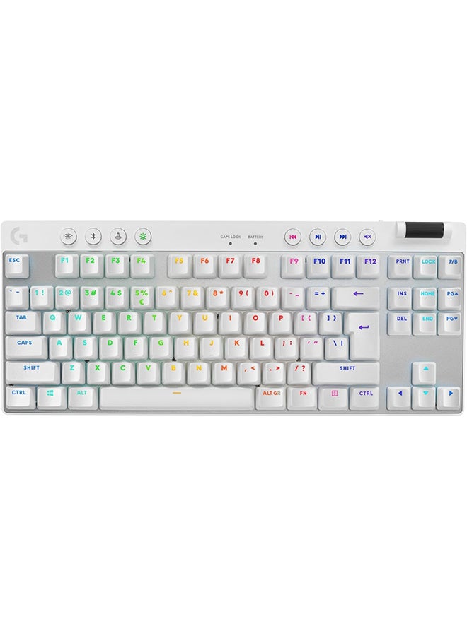 Logitech G PRO X TKL LIGHTSPEED Wireless Gaming Keyboard, Ultra-Portable Tenkeyless Design, LIGHTSYNC RGB, PBT keycaps, Tactile Switches (GX Brown), US INTL Layout - White