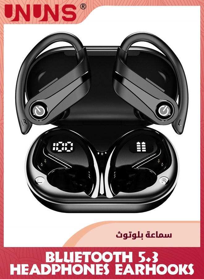 Wireless Earbuds Bluetooth Headphones,Wireless Charging Case LED Display 48H Playtime, Sport Earphones Built-in Mic,Over-Ear Buds With Earhooks,Waterproof Headset For Sport Running Workout,Black