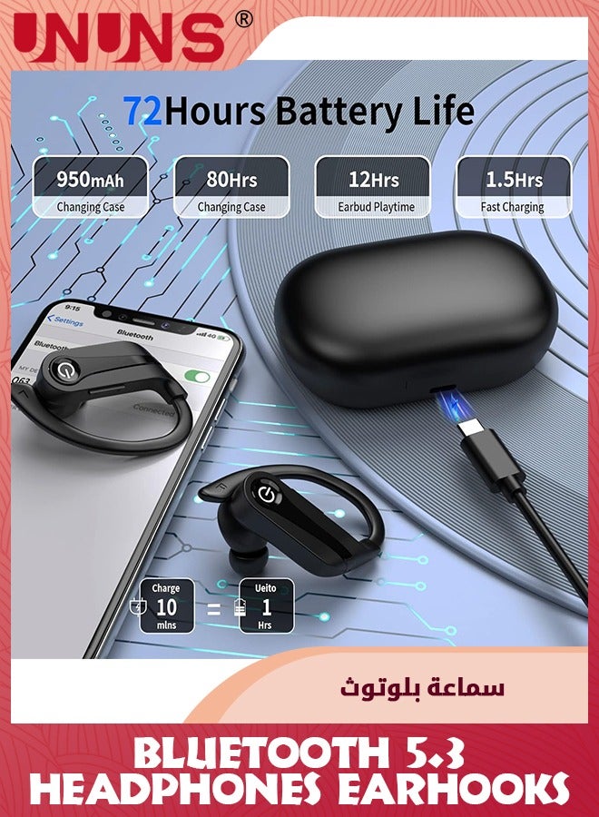 Wireless Earbuds Bluetooth Headphones,Wireless Charging Case LED Display 48H Playtime, Sport Earphones Built-in Mic,Over-Ear Buds With Earhooks,Waterproof Headset For Sport Running Workout,Black