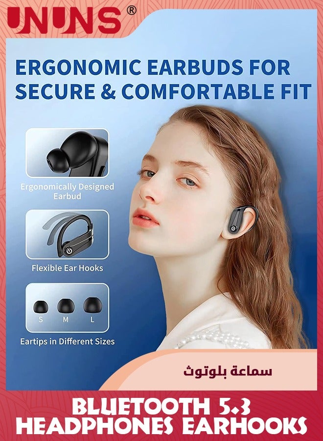 Wireless Earbuds Bluetooth Headphones,Wireless Charging Case LED Display 48H Playtime, Sport Earphones Built-in Mic,Over-Ear Buds With Earhooks,Waterproof Headset For Sport Running Workout,Black