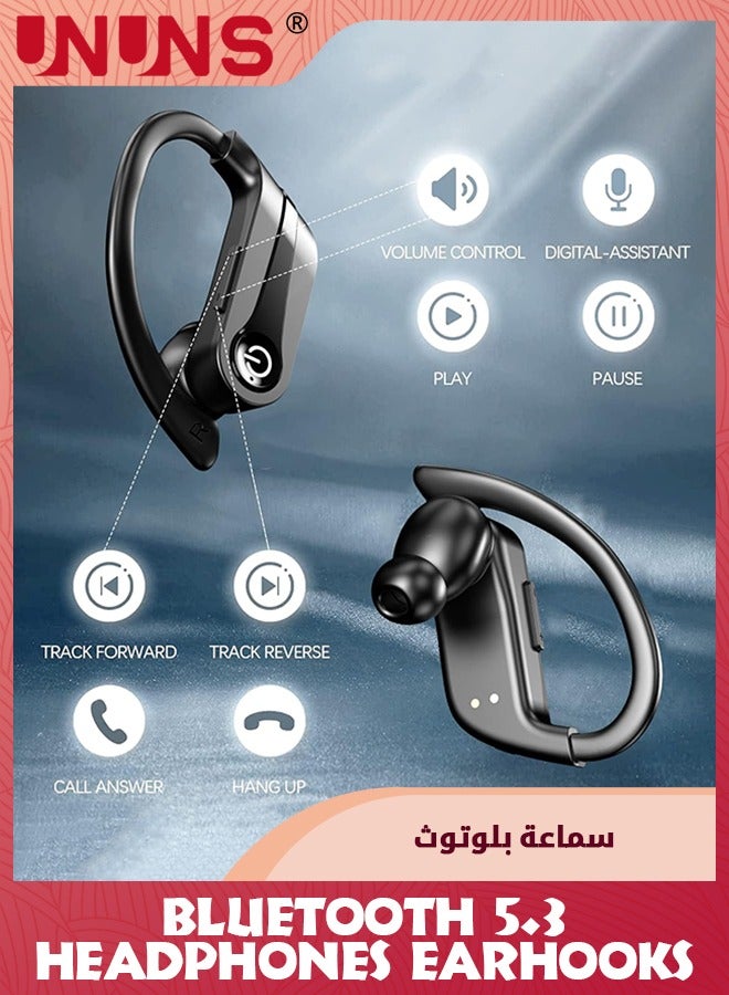 Wireless Earbuds Bluetooth Headphones,Wireless Charging Case LED Display 48H Playtime, Sport Earphones Built-in Mic,Over-Ear Buds With Earhooks,Waterproof Headset For Sport Running Workout,Black
