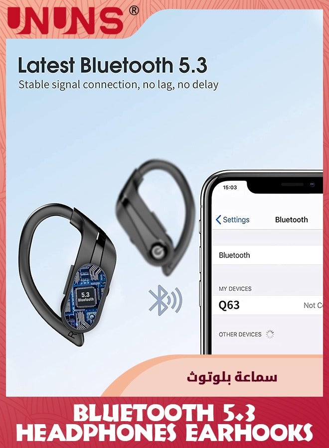 Wireless Earbuds Bluetooth Headphones,Wireless Charging Case LED Display 48H Playtime, Sport Earphones Built-in Mic,Over-Ear Buds With Earhooks,Waterproof Headset For Sport Running Workout,Black