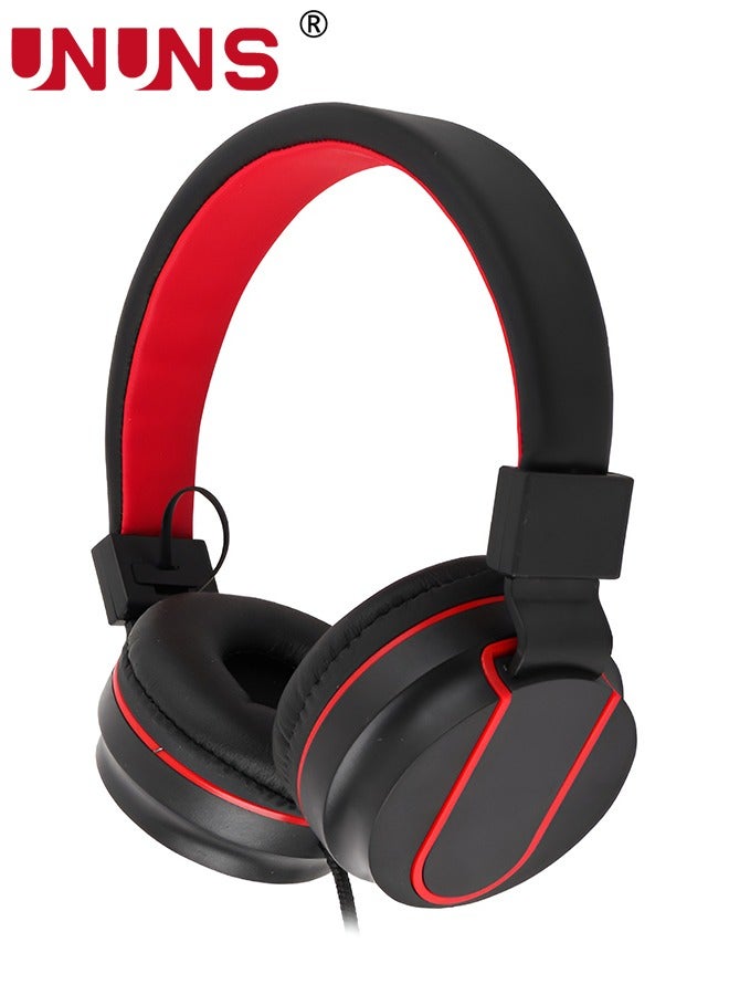 Headphones Wired with Microphone,Foldable HD Stereo Sound Headband Headphones PC/Tablet/ iPad,Portable Wired Headset On-Ear Headphones For School Travel Home,Black Red