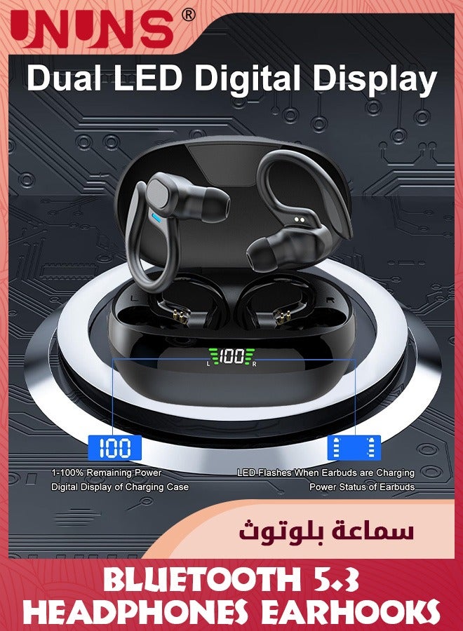 Wireless Earbuds Bluetooth Headphones,HiFi Stereo Sport Headphones With Earhooks,LED Display Noise Cancelling,48H Playback,IP7 Waterproof Earphones Built-in Mic For iOS,Android Devices