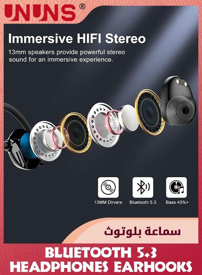 Wireless Earbuds Bluetooth Headphones,HiFi Stereo Sport Headphones With Earhooks,LED Display Noise Cancelling,48H Playback,IP7 Waterproof Earphones Built-in Mic For iOS,Android Devices
