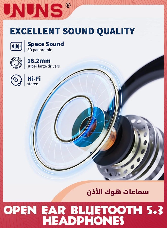 Open Ear Bluetooth 5.3 Headphones,Air Conduction Ear Buds With Earhooks,ENC Noise Cancellation,Immersive Stereo Sound,Waterproof Wireless Earbuds With Charging Case for iPhone Android PC