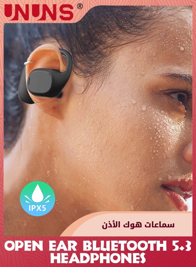 Open Ear Bluetooth 5.3 Headphones,Air Conduction Ear Buds With Earhooks,ENC Noise Cancellation,Immersive Stereo Sound,Waterproof Wireless Earbuds With Charging Case for iPhone Android PC