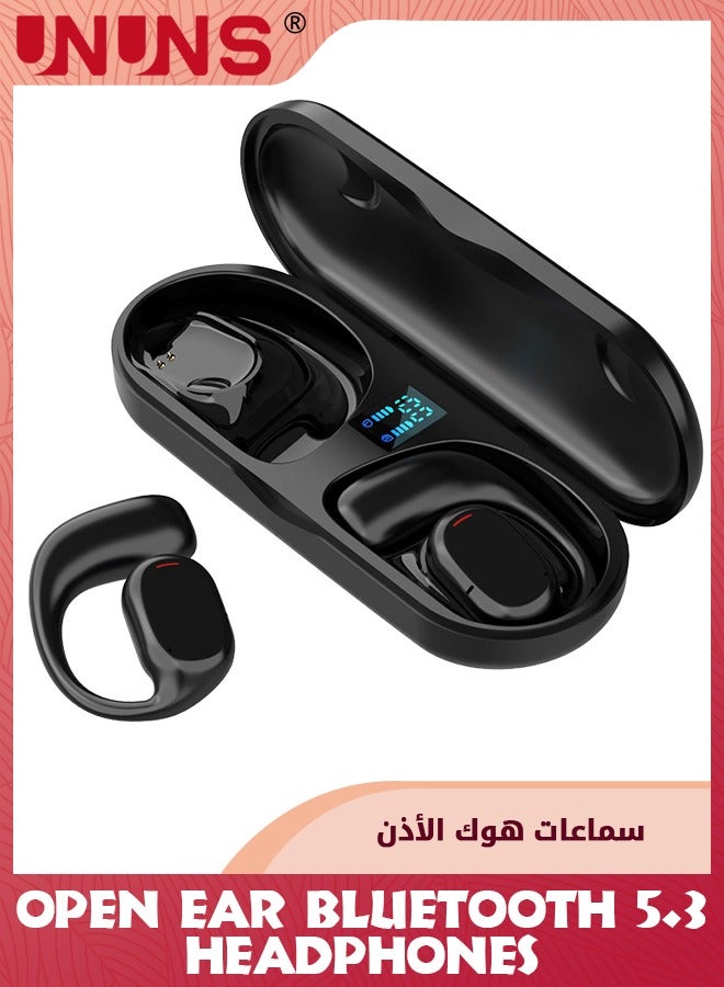 Open Ear Bluetooth 5.3 Headphones,Air Conduction Ear Buds With Earhooks,ENC Noise Cancellation,Immersive Stereo Sound,Waterproof Wireless Earbuds With Charging Case for iPhone Android PC