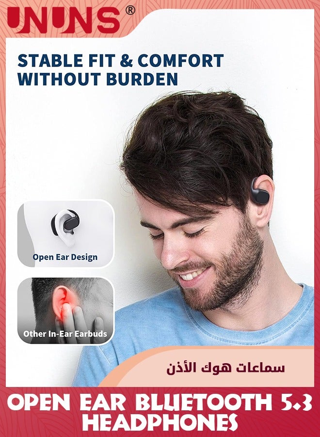 Open Ear Bluetooth 5.3 Headphones,Air Conduction Ear Buds With Earhooks,ENC Noise Cancellation,Immersive Stereo Sound,Waterproof Wireless Earbuds With Charging Case for iPhone Android PC