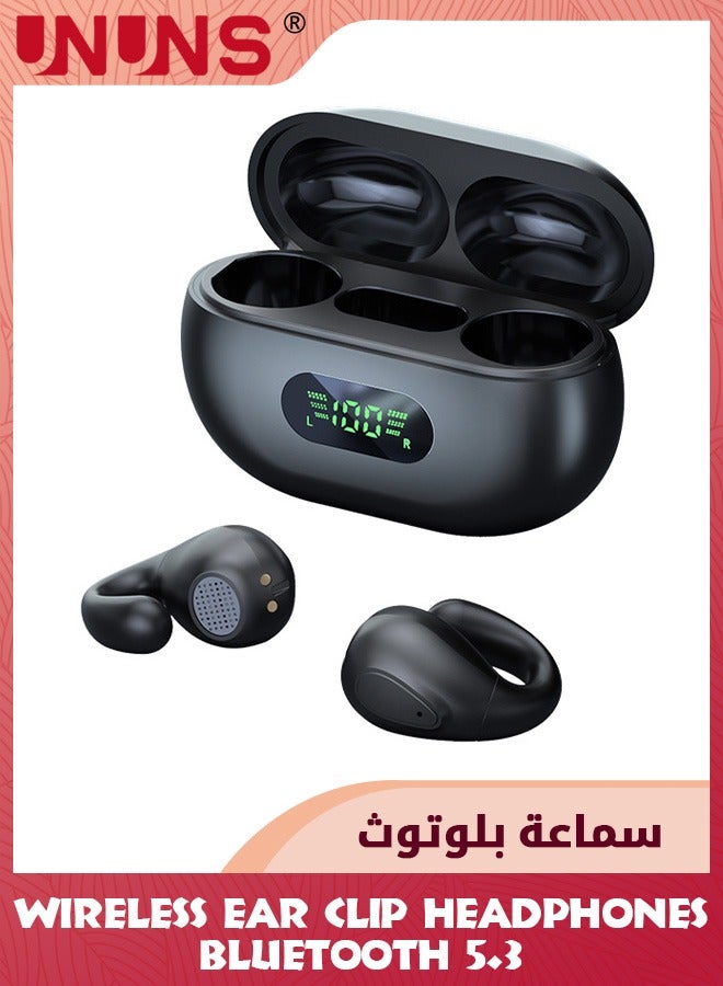 Open Ear Clip Headphones,Wireless Air Conduction Earbuds Bluetooth 5.3,Sports Earbuds With Mic/Earhooks/Charging Case/Digital Display,Waterproof Headset For Cycling,Running,Walking