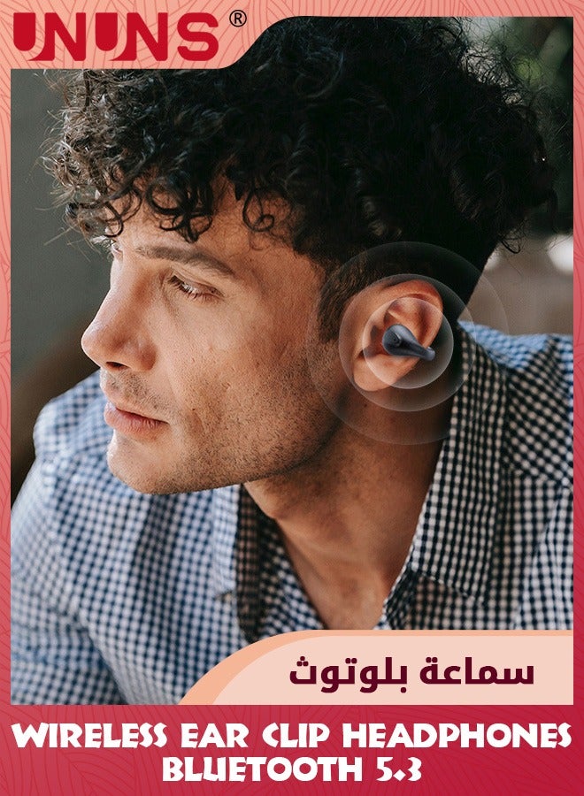 Open Ear Clip Headphones,Wireless Air Conduction Earbuds Bluetooth 5.3,Sports Earbuds With Mic/Earhooks/Charging Case/Digital Display,Waterproof Headset For Cycling,Running,Walking
