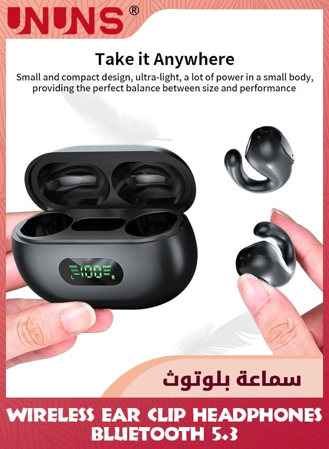 Open Ear Clip Headphones,Wireless Air Conduction Earbuds Bluetooth 5.3,Sports Earbuds With Mic/Earhooks/Charging Case/Digital Display,Waterproof Headset For Cycling,Running,Walking