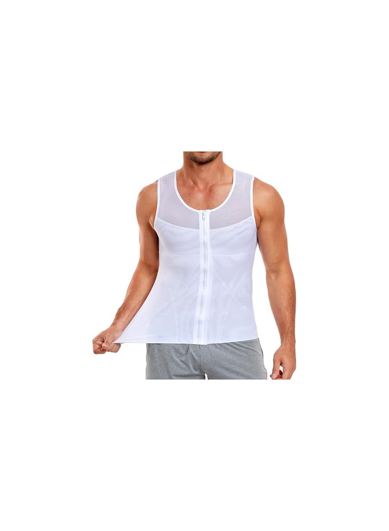 Men Body Shaper, Slimming Vest, Tight Tank, Top Gynecomasti Compression Shirt, Tummy Control Vest Workout Tank Top for Abdomen, Mens Compression Shirt, for 60-80kg, for Work, Life or Sports(White)