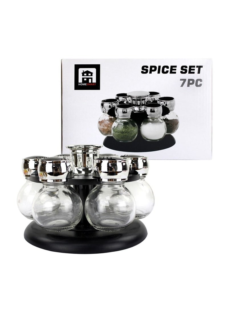 Revolving Spice Rack Spinner Counter Top | Glass Jar Bottles Set of 7 Pcs for Herbs, Salt and More with Rotating Holder | Spice Jar by Home Smart