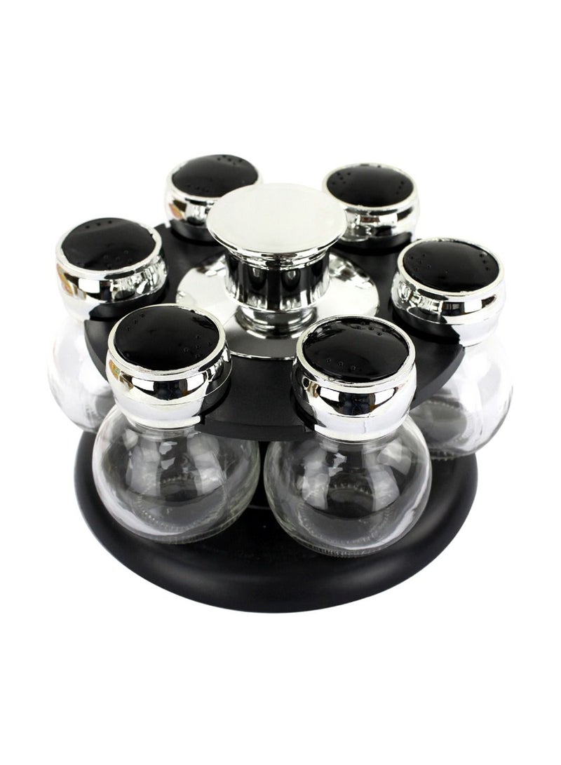 Revolving Spice Rack Spinner Counter Top | Glass Jar Bottles Set of 7 Pcs for Herbs, Salt and More with Rotating Holder | Spice Jar by Home Smart