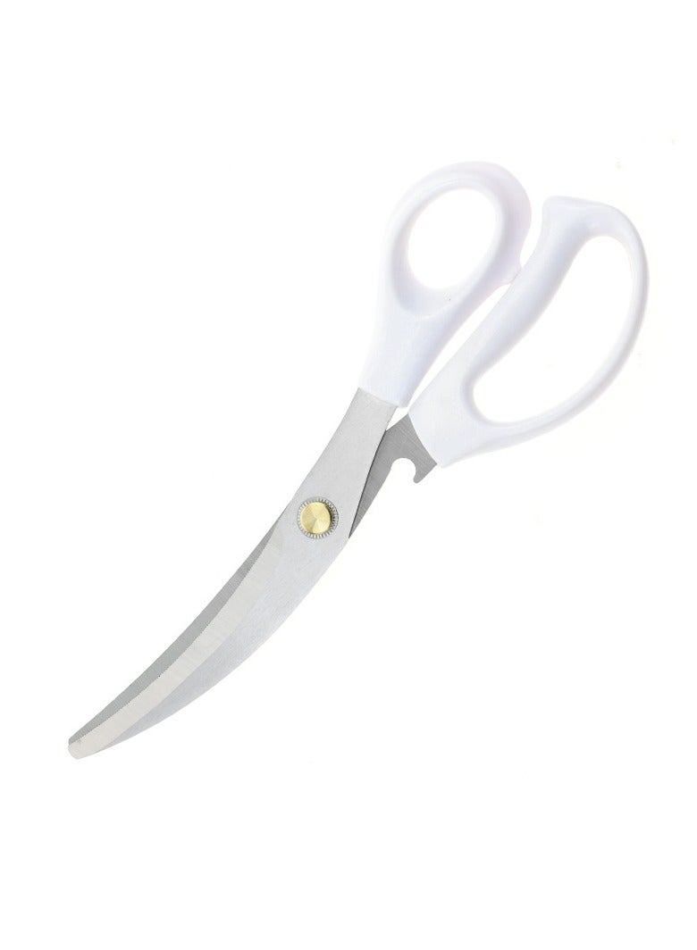Kitchen Scissors, Heavy Duty All Purpose Kitchen Shears, Korean Stainless Steel Curved Blade Barbecue Scissors, Steak Scissors  For Chicken Food Meat And Cooking, ( White )