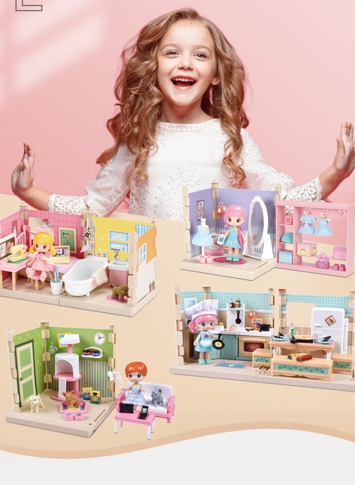 Mini House Furniture Set, durable plastic dollhouse furniture set, role-playing parent-child interactive game, Miniature Doll House Accessories for children, (6305A Baby House)