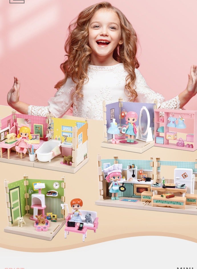 Mini House Furniture Set, durable plastic dollhouse furniture set, role-playing parent-child interactive game, Miniature Doll House Accessories for children, (6301B locker room none)