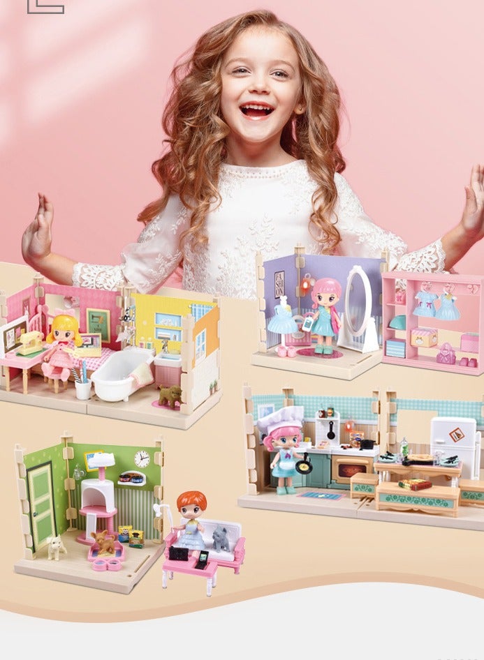 Mini House Furniture Set, durable plastic dollhouse furniture set, role-playing parent-child interactive game, Miniature Doll House Accessories for children, (6303A small bedroom)