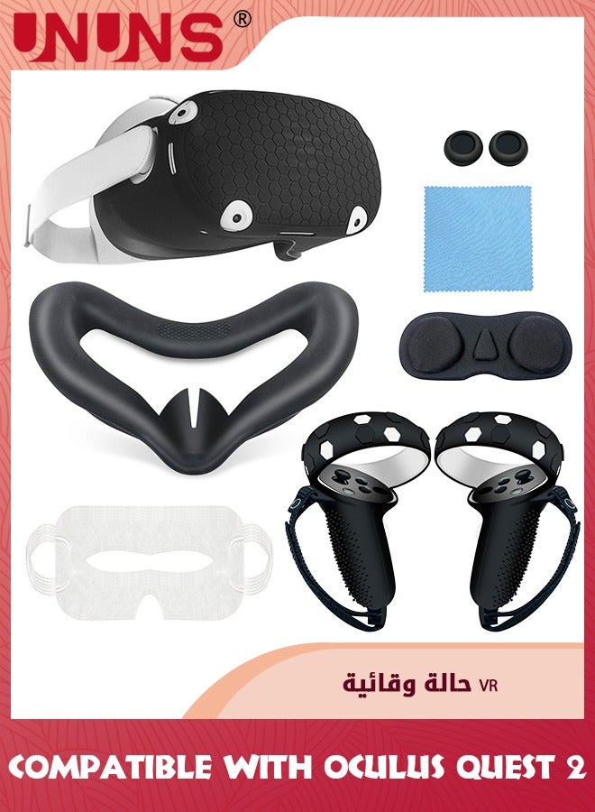 Face Cushion Pad For Oculus Quest 2 Accessories,VR Fitness Facial Interface Bracket Cover With Lens Cover/Nose Pad/Shakes Stick Caps,Sweat Proof,PU Leather Foam Pad Replacement Parts