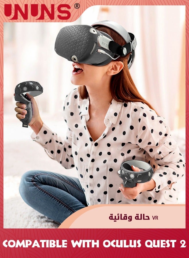 Face Cushion Pad For Oculus Quest 2 Accessories,VR Fitness Facial Interface Bracket Cover With Lens Cover/Nose Pad/Shakes Stick Caps,Sweat Proof,PU Leather Foam Pad Replacement Parts