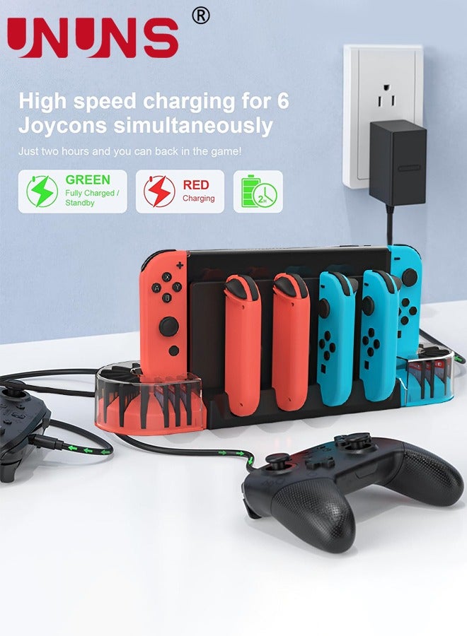 Switch Controller Charging Dock Station For 4 Joy-Cons/20 Game Storage,Switch Charger Dock With 2 Extended OTG Adapter,Switch Charging Stand Station For Nintendo Switch/Switch OLED/Joycons