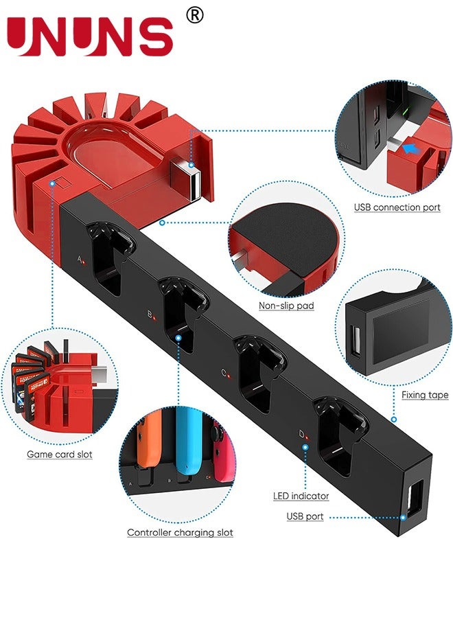 Switch Controller Charging Dock Station For 4 Joy-Cons/20 Game Storage,Switch Charger Dock With 2 Extended OTG Adapter,Switch Charging Stand Station For Nintendo Switch/Switch OLED/Joycons