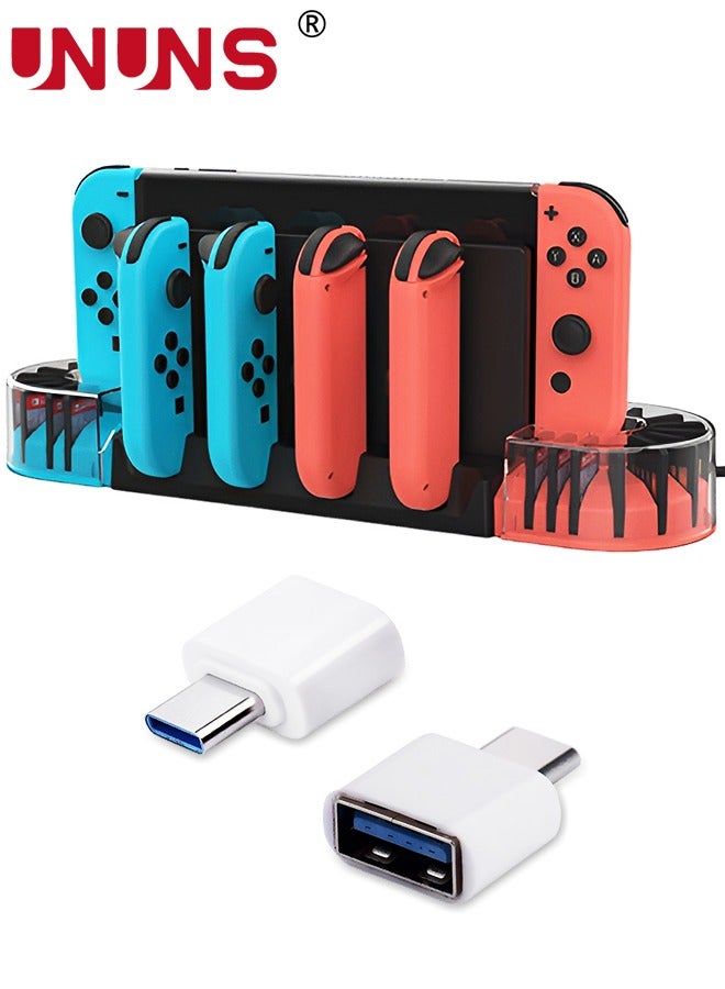 Switch Controller Charging Dock Station For 4 Joy-Cons/20 Game Storage,Switch Charger Dock With 2 Extended OTG Adapter,Switch Charging Stand Station For Nintendo Switch/Switch OLED/Joycons