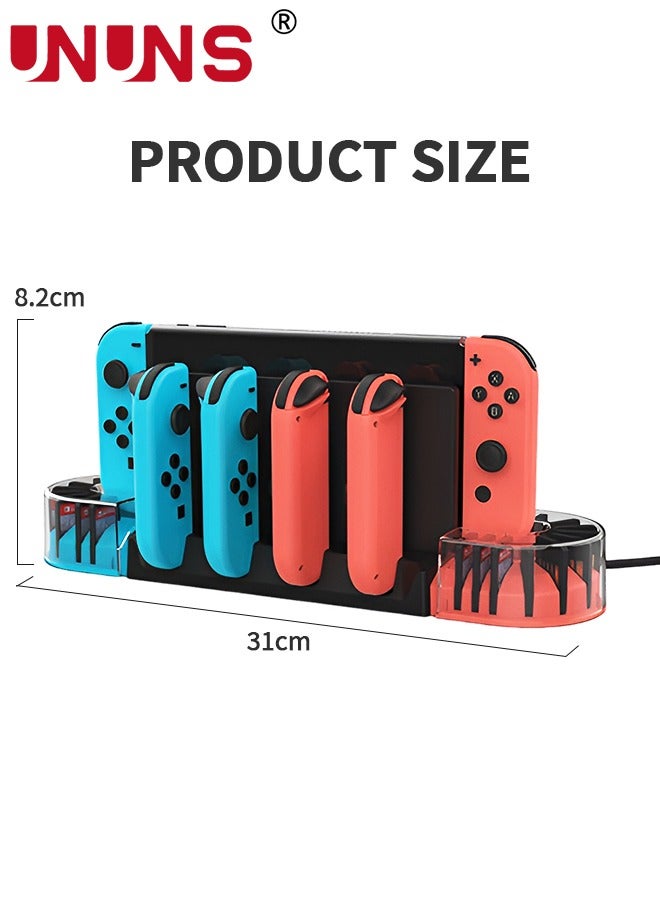 Switch Controller Charging Dock Station For 4 Joy-Cons/20 Game Storage,Switch Charger Dock With 2 Extended OTG Adapter,Switch Charging Stand Station For Nintendo Switch/Switch OLED/Joycons
