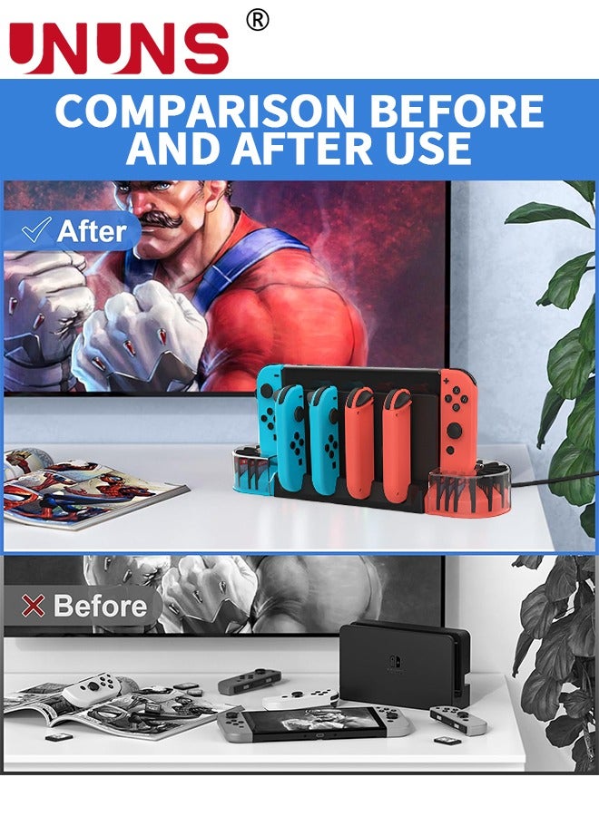 Switch Controller Charging Dock Station For 4 Joy-Cons/20 Game Storage,Switch Charger Dock With 2 Extended OTG Adapter,Switch Charging Stand Station For Nintendo Switch/Switch OLED/Joycons