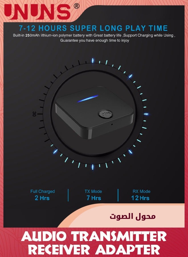 Bluetooth 5.0 Transmitter Receiver for TV/Airplane to 2 Headphones,Wireless Audio Bluetooth Adapter In TX/Out RX,Low Latency,Aux Connector for Home Stereo/Tablet/PC/Gym/Hearing Aid