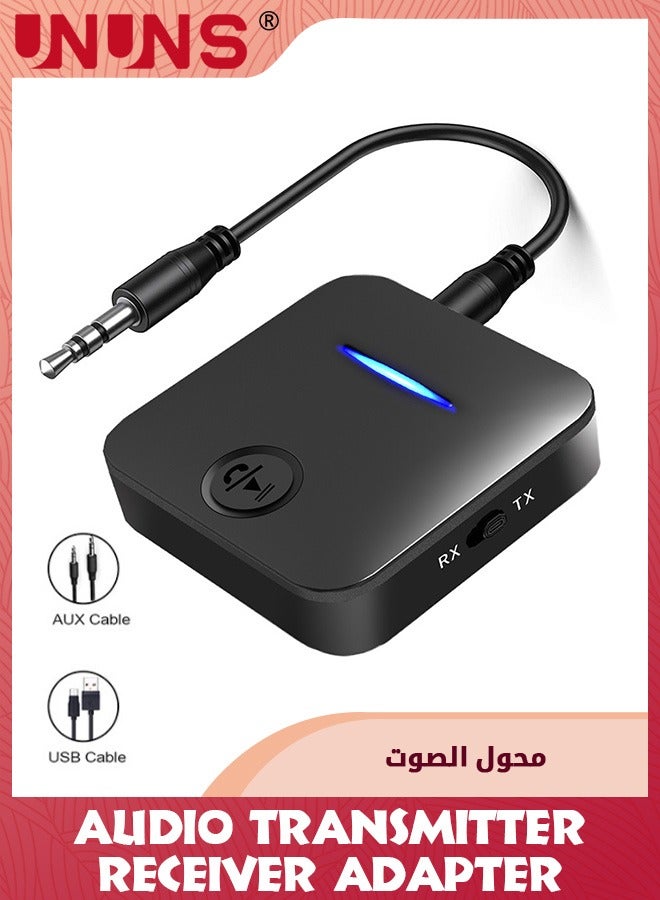 Bluetooth 5.0 Transmitter Receiver for TV/Airplane to 2 Headphones,Wireless Audio Bluetooth Adapter In TX/Out RX,Low Latency,Aux Connector for Home Stereo/Tablet/PC/Gym/Hearing Aid