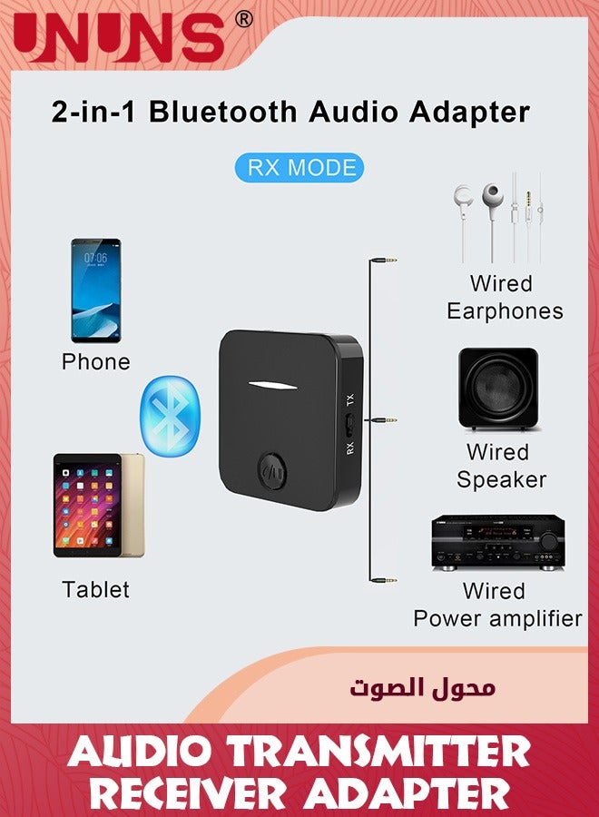 Bluetooth 5.0 Transmitter Receiver for TV/Airplane to 2 Headphones,Wireless Audio Bluetooth Adapter In TX/Out RX,Low Latency,Aux Connector for Home Stereo/Tablet/PC/Gym/Hearing Aid