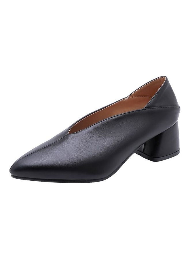 Mid Heel Leisure Chunky Solid Color Pointed Toe Pumps Black