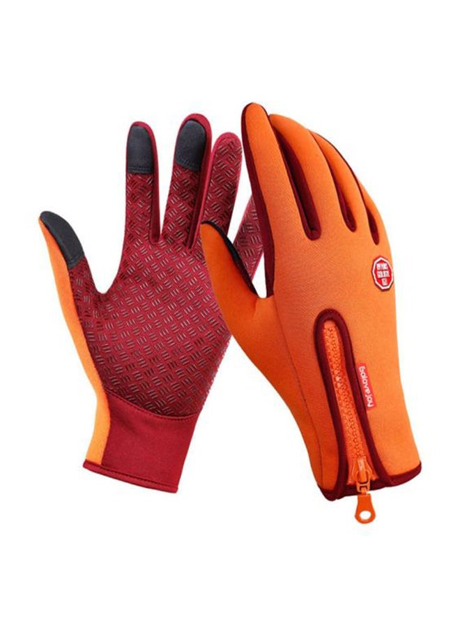 Wind-Resistant Zipper Touch Screen Gloves Orange/Red