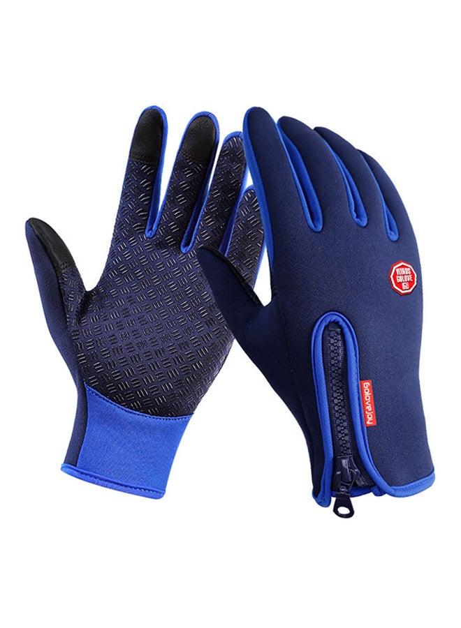Wind-Resistant Zipper Touch Screen Gloves Blue