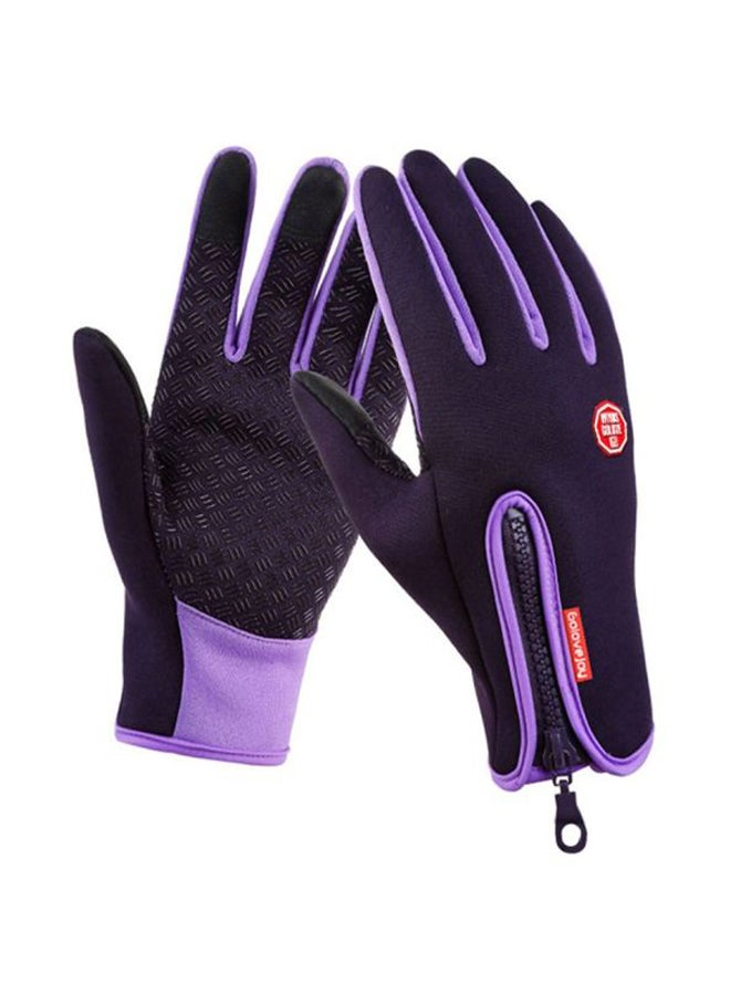 Wind-Resistant Zipper Touch Screen Gloves Purple/Black
